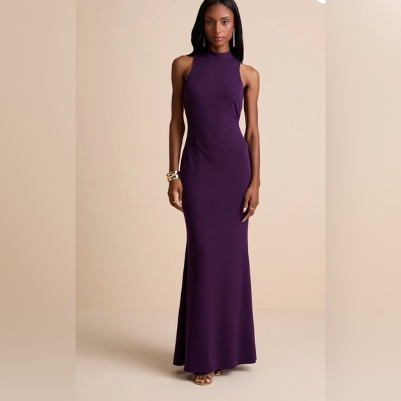Lulus Damaris Dark Purple Mock Neck Backless Maxi Dress - Size L - Picture 2 of 3